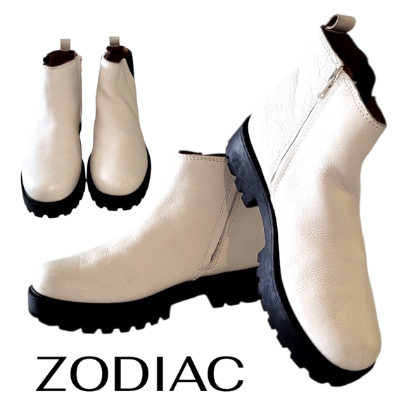 ZODIAC SHILOH,  IVORY LEATHER CHELSEA ANKLE BOOT.  NEW, 8.5 - Picture 1 of 12